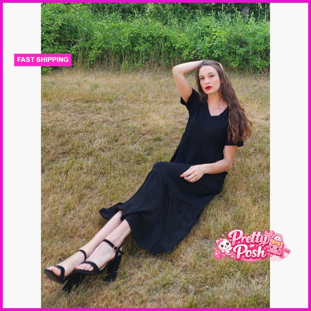 Polyester Rayon Elastane V Neck Maxi Swing Dress … - image 7